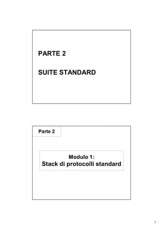 PARTE 2

SUITE STANDARD




Parte 2




          Modulo 1:
 Stack di protocolli standard




                                1
 