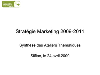 Stratégie Marketing 2009-2011 Synthèse des Ateliers Thématiques Silfiac, le 24 avril 2009 