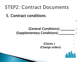 5. Contract conditions
                                          


            (General Conditions)          
     (Supplementary Conditions)           
                                      ◦
                                      ◦
                      (Claims )       ◦
                    (Change orders)   ◦
 