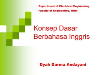 Konsep Dasar
Berbahasa Inggris
Dyah Darma Andayani
Department of Electrical Engineering
Faculty of Engineering, UNM
 