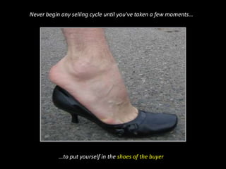Never begin any selling cycle until you've taken a few moments……to put yourself in the shoes of the buyer