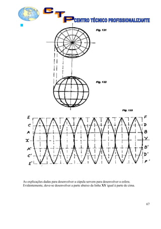 As explicações dadas para desenvolver a cúpula servem para desenvolver a esfera.
Evidentemente, deve-se desenvolver a parte abaixo da linha XY igual à parte de cima.
67
 