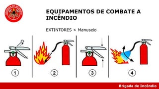 Brigada de Incêndio
EQUIPAMENTOS DE COMBATE A
INCÊNDIO
EXTINTORES > Manuseio
 