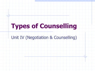 Types of Counselling
Unit IV (Negotiation & Counselling)
 
