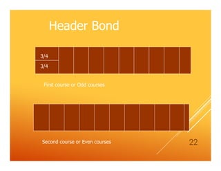 3/4
3/4
Header Bond
First course or Odd courses
Second course or Even courses 22
 