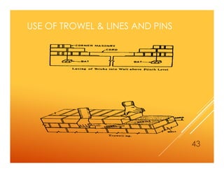 USE OF TROWEL & LINES AND PINS
43
 