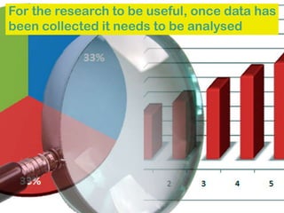For the research to be useful, once data has
been collected it needs to be analysed
 