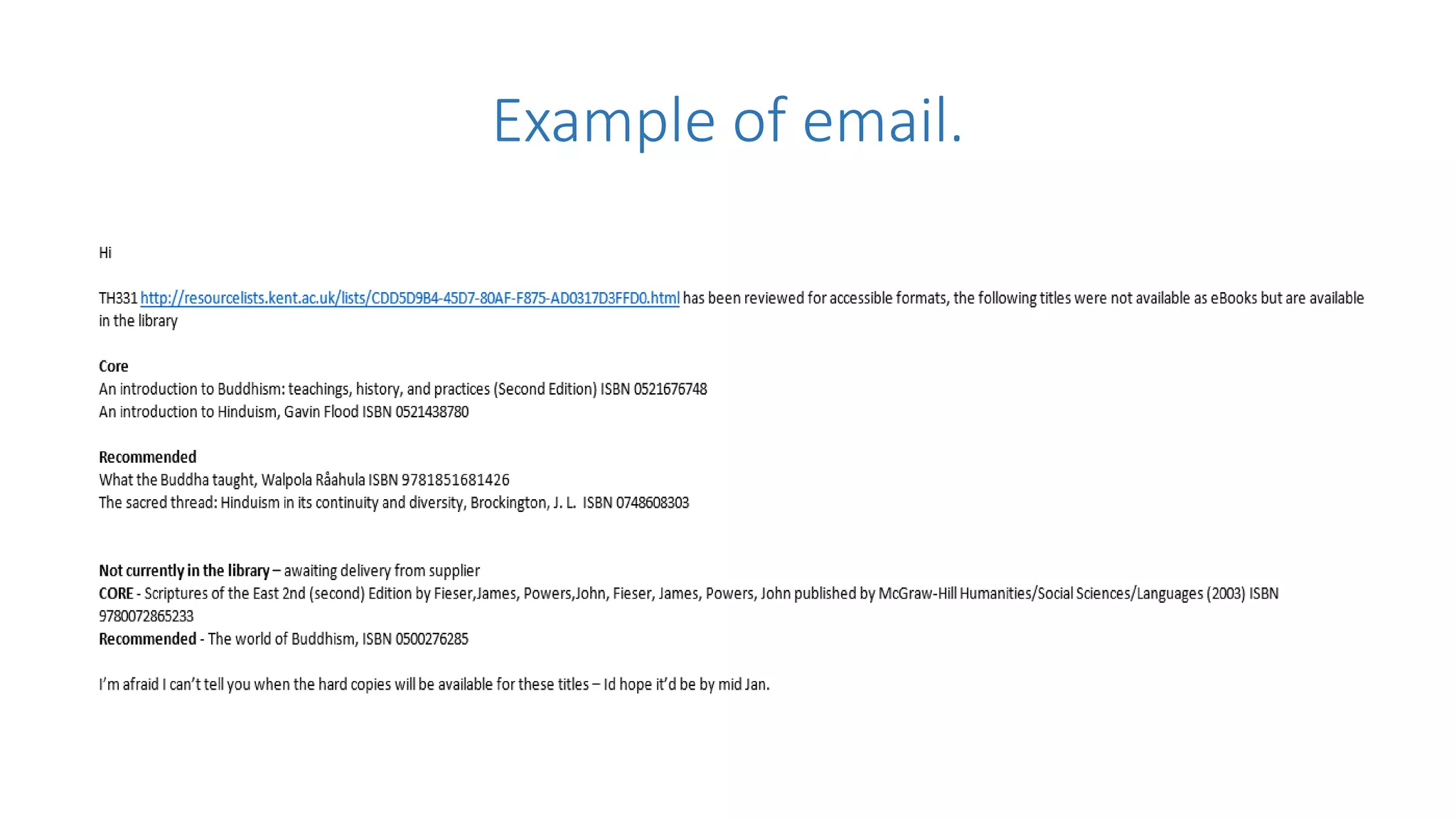 Example of email.
 