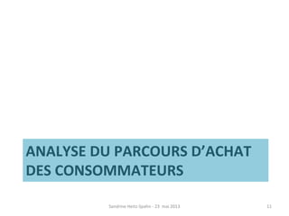 ANALYSE DU PARCOURS D’ACHAT
DES CONSOMMATEURS
Sandrine Heitz-Spahn - 23 mai 2013 11
 