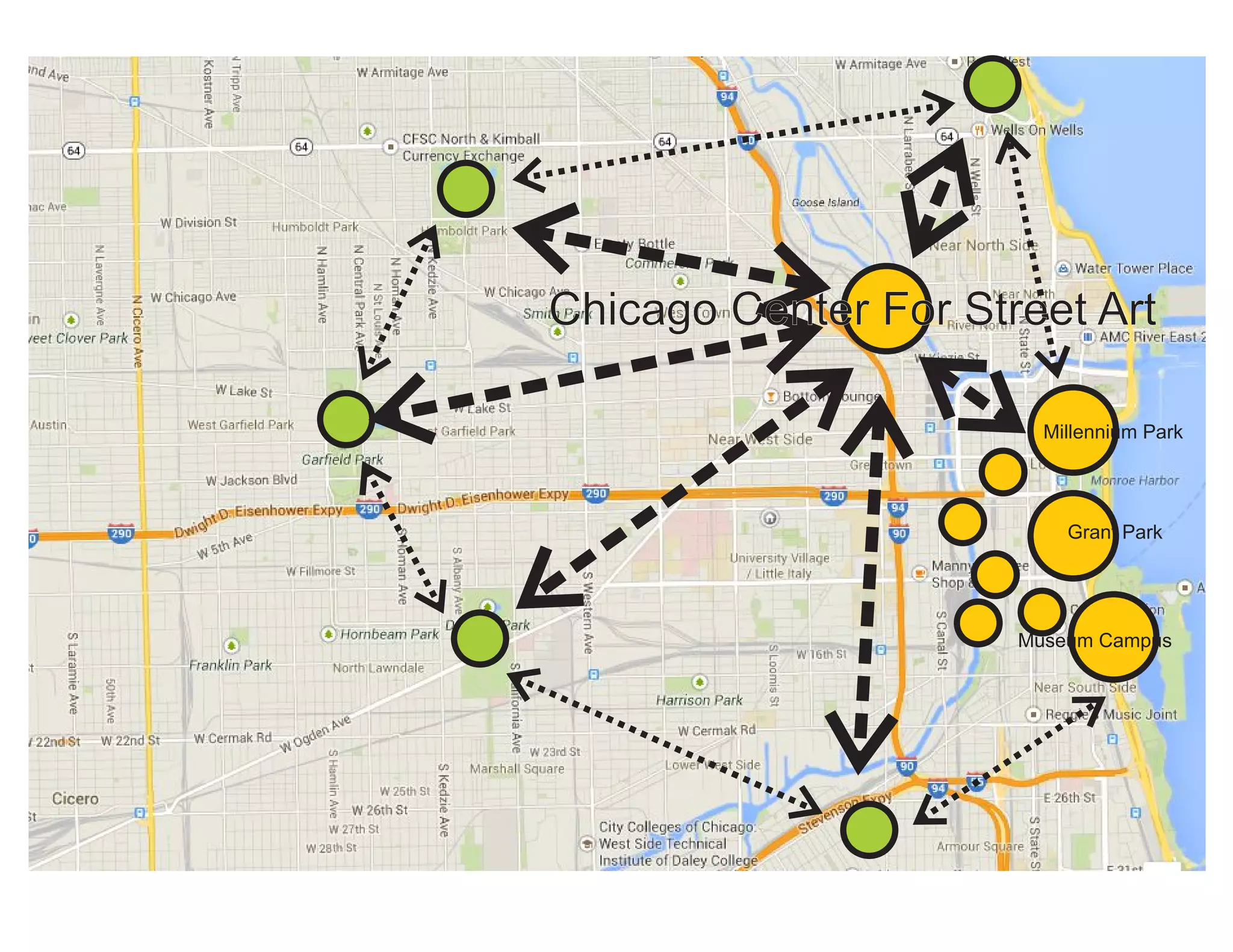 Chicago Center For Street Art 
Millennium Park 
Grant Park 
Museum Campus 
 