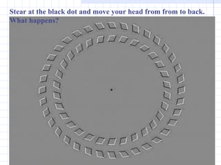 Stear at the black dot and move your head from from to back. What happens? 