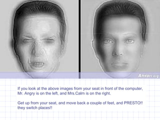 If you look at the above images from your seat in front of the computer, Mr. Angry is on the left, and Mrs.Calm is on the right. Get up from your seat, and move back a couple of feet, and PRESTO!! they switch places!! 