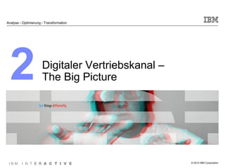 Analyse - Optimierung - Transformation




  2                   Digitaler Vertriebskanal –
                      The Big Picture




 IBM     I N T E R A C T I V E                     © 2010 IBM Corporation
 