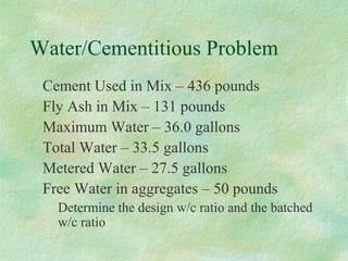 Water Cement Ration Graph WATER CEMENT RATIO | PPT