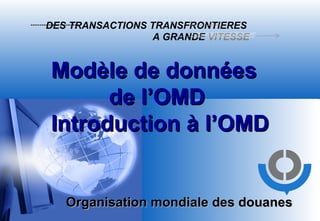 DES TRANSACTIONS TRANSFRONTIERES   A GRANDE  VITESSE Organisation mondiale des douanes Modèle de données  de l’OMD  Introduction à l’OMD 