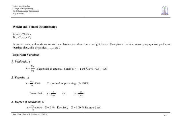weight volume relationships soil mechanics Ce 353 geotechnical engineering weight-volume relationships 3 uploaded by milton teran soil phase relationships 2 basic definition and terminology 3. weight volume relationships soil mechanics Ce 353 geotechnical engineering weight-volume relationships 3 uploaded by milton teran soil phase relationships 2 basic definition and terminology 3.