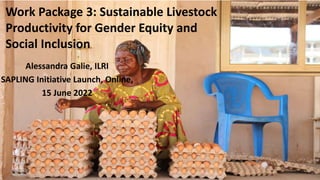 Work Package 3: Sustainable Livestock
Productivity for Gender Equity and
Social Inclusion
Alessandra Galie, ILRI
SAPLING Initiative Launch, Online,
15 June 2022
 