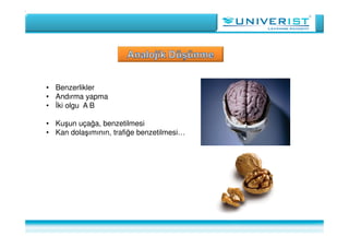 • Benzerlikler
• Andırma yapma
• İki olgu A B
• Kuşun uçağa, benzetilmesi
• Kan dolaşımının, trafiğe benzetilmesi…
 