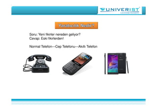 Soru: Yeni fikirler nereden geliyor?
Cevap: Eski fikirlerden!
Normal Telefon---Cep Telefonu---Akıllı Telefon
 