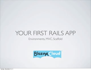 YOUR FIRST RAILS APP
                              Environments, MVC, Scaffold




Sunday, November 13, 11
 
