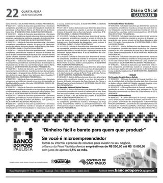 22                  quarta-feira
                    20 de março de 2013
                                                                                                                                                                     Diário Oficial
                                                                                                                                                                      GUARUJÁ
Santo Antônio. À SECRETARIA PARA AS DEVIDAS PROVIDÊNCIAS.           e Graúna, Jardim dos Pássaros. À SECRETARIA PARA AS DEVIDAS          Do Vereador Walter dos Santos
Nº 0221/2013 - Solicita do Executivo que determine à Secretaria     PROVIDÊNCIAS.                                                        Nº 0191/2013 - Solicita do Executivo que determine à Secretaria
competente, providências visando a instalação de redutores de       Nº 0231/2013 - Solicita do Executivo que determine à Secretaria      competente, providências visando os serviços de poda de árvo-
velocidade na Rua Manoel Albino, em frente a Casa do Menor,         competente, providências visando os serviços de capinação e          res, limpeza do canal e reestruturação das muretas em toda ex-
Santa Rosa. À SECRETARIA PARA AS DEVIDAS PROVIDÊNCIAS.              limpeza de boca de lobo na Rua João Sposito, Santa Rosa. À SE-       tensão da Rua Luís Góes, Jardim Conceiçãozinha. À SECRETARIA
Nº 0222/2013 - Solicita do Executivo que determine à Secretaria     CRETARIA PARA AS DEVIDAS PROVIDÊNCIAS.                               PARA AS DEVIDAS PROVIDÊNCIAS.
competente, providências visando solucionar diversos problemas      Nº 0232/2013 - Solicita do Executivo que determine à Secreta-        Nº 0192/2013 - Solicita do Executivo que determine à Secretaria
existentes e providenciar melhorias na quadra de malha do Giná-     ria competente, providências visando o serviço de reforma do         competente, providências visando os serviços de limpeza e ca-
sio Guaibê. À SECRETARIA PARA AS DEVIDAS PROVIDÊNCIAS.              muro de proteção do canal localizado na esquina da Av. das           pinação de todo terreno situado na Rua Áureo Moreira ao lado
Nº 0223/2013 - Solicita do Executivo que determine à Secretaria     Acácias com a Rua Alameda das Margaridas, Santo Antônio. À           do nº155, Jardim Conceiçãozinha. À SECRETARIA PARA AS DEVI-
competente, providências visando os serviços de desentupi-          SECRETARIA PARA AS DEVIDAS PROVIDÊNCIAS.                             DAS PROVIDÊNCIAS.
mento das galerias de águas pluviais na Rua Marília, Vila Áurea.    Nº 0233/2013 - Solicita do Executivo que determine à Secreta-        Nº 0193/2013 - Solicita do Executivo que determine à Secreta-
À SECRETARIA PARA AS DEVIDAS PROVIDÊNCIAS.                          ria competente, providências visando solucionar problemas de         ria competente, providências visando os serviços de limpeza e
Nº 0224/2013 - Solicita do Executivo que determine à Secretaria     deterioração asfáltica, retirada de lixo e capinação na Rua Atílio   capinação em toda a extensão do canal da Av. Bento Pedro da
competente, providências visando os serviços de limpeza das         Gelsomini, Jardim Helena Maria. À SECRETARIA PARA AS DEVI-           Costa, Jardim Conceiçãozinha. À SECRETARIA PARA AS DEVIDAS
bocas de lobo e repavimentação das Ruas José Joaquim Ferreira       DAS PROVIDÊNCIAS.                                                    PROVIDÊNCIAS.
Canaes e Avedis Simonian, bairro Guaiúba. À SECRETARIA PARA         Nº 0234/2013 - Solicita do Executivo que determine à Secreta-        Nº 0194/2013 - Solicita do Executivo que determine à Secretaria
AS DEVIDAS PROVIDÊNCIAS.                                            ria competente, providências visando os serviços de capinação,       competente, providências visando os serviços de poda de árvo-
Nº 0225/2013 - Solicita do Executivo que determine à Secreta-       limpeza de bueiros, retirada de lixo e repavimentação na Av.         re em toda extensão da Av. Bento Pedro da Costa, Jardim Con-
ria competente, providências visando serviços de drenagem ou        Bento Pedro da Costa, Jardim Conceiçãozinha. À SECRETARIA            ceiçãozinha. À SECRETARIA PARA AS DEVIDAS PROVIDÊNCIAS.
limpeza de boca de lobo nas ruas Romão Salgado e Santa Maria,       PARA AS DEVIDAS PROVIDÊNCIAS.                                        Nº 0195/2013 - Solicita do Executivo que determine à Secre-
Vila Julia. À SECRETARIA PARA AS DEVIDAS PROVIDÊNCIAS.              Nº 0235/2013 - Solicita do Executivo que determine à Secretaria      taria competente, providências visando os serviços de reparo
Nº 0226/2013 - Solicita do Executivo que determine à Secreta-       competente, providências visando os serviços de capinação em         na iluminação pública de toda extensão da Av. Bento Pedro da
ria competente, providências visando os serviços de capinação,      toda extensão da Rua Miguel Alonso Gonzalez, no trecho entre         Costa, Jardim Conceiçãozinha. À SECRETARIA PARA AS DEVIDAS
terraplanagem e limpeza de boca de lobo nas ruas Avedis Simo-       a Av. dos Caiçaras e o campo da Ponte Preta, Jardim Las Palmas.      PROVIDÊNCIAS.
nian, Jerônimo Lopes Agria e Aran Sarkissian, bairro Guaiúba. À     À SECRETARIA PARA AS DEVIDAS PROVIDÊNCIAS.                                                       MOÇÃO
SECRETARIA PARA AS DEVIDAS PROVIDÊNCIAS.                            Nº 0236/2013 - Solicita do Executivo que determine à Secretaria      Do Vereador Geraldo Soares Galvão
Nº 0227/2013 - Solicita do Executivo que determine à Secretaria     competente, providências visando os serviços de capinação e          Nº 0009/2013 - A Câmara Municipal de Guarujá manifesta mo-
competente, providências visando os serviços de capinação na        limpeza de bueiro na esquina das Ruas Alameda das Palmas e           ção de solidariedade às famílias atingidas pela forte chuva que
Rua Marivaldo Fernandes, Vila Julia. À SECRETARIA PARA AS DE-       Manoel Francisco, Santo Antônio. À SECRETARIA PARA AS DEVI-          se abateu sobre a cidade de Cubatão, causando tragédia e dor,
VIDAS PROVIDÊNCIAS.                                                 DAS PROVIDÊNCIAS.                                                    no último dia 22 de fevereiro de 2013. APROVADA.
Nº 0228/2013 - Solicita do Executivo que determine à Secretaria     Do Vereador Valdemir Batista Santana                                 Nº 0010/2013 - A Câmara Municipal de Guarujá, manifesta con-
competente, providências visando os serviços de terraplanagem       Nº 0196/2013 - Solicita do Executivo que determine à Secretaria      gratulações a todos os Rotaryanos, pela passagem do Dia do
e nivelamento na Av. Atlântica, esquina com a Rua Tambau, Sitio     competente, providências visando a implantação de uma Skate          Rotaryano, comemorado no último dia 23 de fevereiro de 2013.
Pae Cará. À SECRETARIA PARA AS DEVIDAS PROVIDÊNCIAS.                Park em nossa cidade, mais especificamente em uma das ex-            APROVADA.
Nº 0229/2013 - Solicita do Executivo que determine à Secretaria     tensões da Praça 14 Bis, em Vicente de Carvalho. À SECRETARIA        Do Vereador Gilberto Benzi
competente, providências visando solucionar os problemas de         PARA AS DEVIDAS PROVIDÊNCIAS.(+1)                                    Nº 0008/2013 - A Câmara Municipal de Guarujá congratula-se
alagamento no ponto de ônibus em frente a Dow Química. À            Nº 0197/2013 - Solicita do Executivo que determine à Secreta-        com o Sindicato dos Estivadores de Santos, São Vicente, Guaru-
SECRETARIA PARA AS DEVIDAS PROVIDÊNCIAS.                            ria competente, providências visando a revitalização da Praça        já e Cubatão, ao Sindicato dos Empregadores na Administração
Nº 0230/2013 - Solicita do Executivo que determine à Secretaria     Juréia, recapeamento asfáltico ou operação tapa-buracos nas          Portuária (SINDAPORT), ao Sindicato dos operadores Portuários
competente, providências visando os serviços de capinação e         imediações da praça, no bairro Pae Cará. À SECRETARIA PARA AS        do Estado de São Paulo (SOPESP), a Federação Nacional dos
retirada de lixo em terreno localizado na esquina das ruas do Sol   DEVIDAS PROVIDÊNCIAS.                                                Portuários (FNP), a Federação Nacional dos Estivadores (FNE), a
 