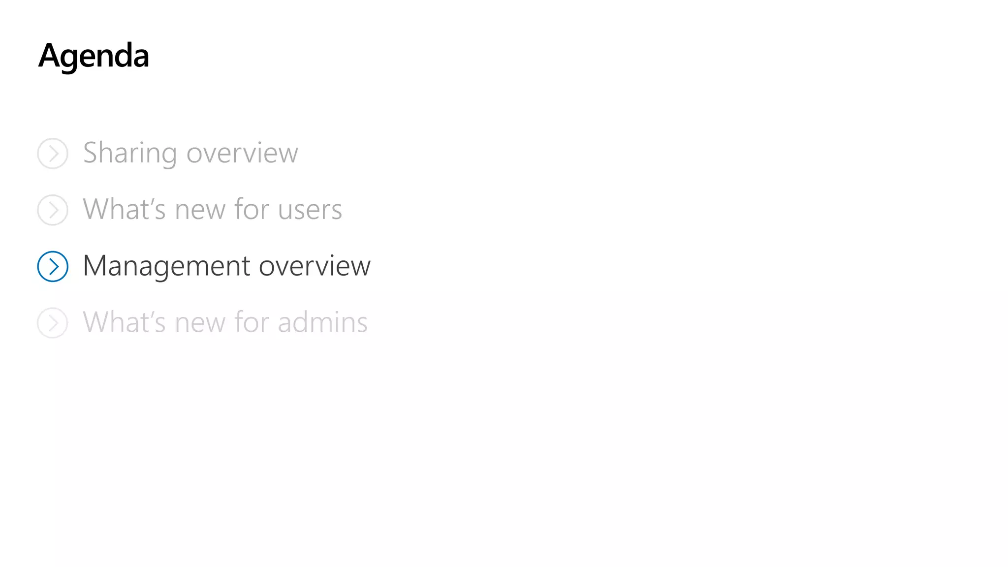 Agenda
Sharing overview
What’s new for users
Management overview
What’s new for admins
 