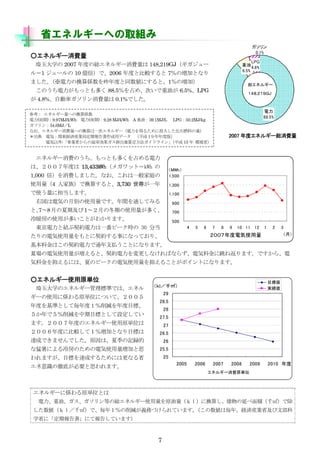 ʡͥ륮`ؤȡ
                                                                                                 
                                                                                                  0.1%
𥨥ͥ륮`M
                                                                                                 LPG
  ѧ 2007 Ȥξtͥ륮`M 148,219GJ`                                                  
                                                                                                 4.8%
                                                                                            6.5%
룽1 ` 10 |ǡ2006 Ȥȱ^ 7ΉӤȤʤ
ޤ
   ΓQSȤͬˤȡ1Ήӣ                                                                tͥ륮`
  ΤäȤय 88.5ռᡢΤͤ 6.5%LPG                                                       ,ǣ
 4.8%Ԅ܇M 0.1%Ǥ

                                                                                                        
ο ͥ륮`ؤΓQS
                                                                                                        88.5%
(g)9.97MJ/kWh (ҹg)9.28 MJ/kWh A ͣ39.1MJ/L LPG50.2MJ/kg
34.6MJL
ʤͥ륮`MؤΓQһΥͥ륮`ä뤿Ͷ뤷ʯȼϤ
 늚ݣv|UgbIֶڈåǩ` ƽ 1Ȱ棩                                                2007 ȥͥ륮`tM
     늚:Iߤ҄ų㶨ɥ饤              ƽ 15  hʡ


  ͥ륮`MΤäȤयռ
ϡȤ 13,433MWhᥬåȣkWh                        MWh
1,000 Mޤʤһͥ                           1,500
ʹ4 ˼壩ǓQ㤹ȡ3,730 һ                          1,300
ʹ൱ޤ                                           1,100
  ҇늚ݤeʹǤgͨƤߤ                              900
 78 ¤ڼ 1¤ζڤʹय
ȡ                                                     700
ůʹäतȤ狼ޤ                                     500
  |ȽYsһԩ`r 30 ֵ                                     4   5   6    7   8   9   10 11 12       1    2    3
                                                                            늚ʹ                           £
늚ʹȤs¤ˤʤäƤꡢ
ϽϤs֧ͨBȤˤʤޤ
Ĉ늚ʹȡsʤФʤ餺늚ϽͷޤǤ顢
Ͻ֤ˤϡĤΥԩ`늚ʹ֤뤳ȤݥȤˤʤޤ


𥨥ͥ륮`ʹԭgλ                                                                                                 Ŀ˂
                                           죯ǧO
  ѧΥͥ륮`˜ʤǤϡͥ                                                                                      g
                                                 29
`ʹä˂SԭgλˤĤơ
                                             28.5
ȤʤȤƚȣpĿˡ
                                                 28
ǣpĿˤȤOƤ                        27.5
ޤȤΥͥ륮`ʹԭgλ                            27
Ȥ˱^ƣӤȤʤĿˤ                        26.5
_ɤǤޤǤԭϡļӛh                            26
ˤ䷿Τ늚ʹӤ˼                        25.5
ޤĿˤ_ɤ뤿ˤϸʤʡ                            25
                                                         2005       2006     2007    2008      2009         2010 
RΏصפҪ˼ޤ
                                                                            ͥ륮`Mԭgλ



 ͥ륮`˂SԭgλȤ
   ͡Ȥξtͥ륮`ʹԭ죩˓Q㤷ӤeǧOǳ
 죯ǧOǡ꣱pxդŤƤޤ
                                ϚꡢUgbIʡĲ
 ѧʡˡڈˤƈ椷Ƥޤ



                                             7
 