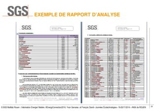 25
© SGS Multilab Rouen - Valorisation Energie/ Matière #EnergyConnection2014, Yvon Gervaise et François David– Journées Écotechnologies– 19-20/11/2014 – INSA de ROUEN
EXEMPLE DE RAPPORT D’ANALYSE
 