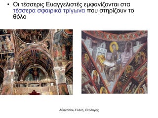 Οι τέσσερις Ευαγγελιστές εμφανίζονται στα  τέσσερα σφαιρικά   τρίγωνα  που στηρίζουν το θόλο 