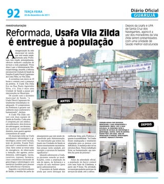 92                   teRçA-feiRA
                      20 de dezembro de 2011
                                                                                                                                                          Diário Oficial
                                                                                                                                                           GUARUJÁ

reestruturação                                                                                                                                   Depois da Usafa e UPA
                                                                                                                                                 de Santa Cruz dos

Reformada, Usafa Vila Zilda                                                                                                                      Navegantes, agora é a
                                                                                                                                                 vez dos moradores da Vila
                                                                                                                                                 Zilda serem presenteados

 é entregue à população                                                                                                                          com uma Unidade de
                                                                                                                                                 Saúde melhor estruturada



A
            reorganização da rede




                                                                                                                                                                             Arquivo/PMG
            municipal de saúde,
            que vem sendo imple-
            mentada pela Prefei-
tura, tem visado, principalmente,
oferecer melhores condições de
serviços a toda população. Prova
disso é que a Administração Mu-
nicipal entrega, amanhã, a reforma
estrutural da Unidade de Saúde da
Família (Usafa) David Capistrano
da Costa Filho, na Vila Zilda.
    A cerimônia tem início às 10
horas e contará com a presença
da prefeita. A Usafa Vila Zilda
fica na Rua Paulo Agostinho
Silva, s/n. Esta é mais uma
Unidade de Saúde a passar por
intervenções no Município.
    De acordo com o secretário
municipal de Saúde, “a
Usafa David Capistrano foi
totalmente remodelada e re-
                                                                 antes
adequada. O compromisso
da Prefeitura é garantir um
ambiente mais confortável e
humanizado”, declara.
    A Usafa Vila Zilda con-
tará com duas equipes de
Saúde da Família. Cada uma
é composta por um médico,                                                                                       Unidade estava com estrutura
um enfermeiro, dois técnicos
de enfermagem, um dentista,
                                                                                                                deteriorada, o que comprometia o
                                                                                                                atendimento. Agora, com a nova
                                                                                                                                                               dePOis
um auxiliar de consultório                                                                                      estrutura, os munícipes terão a
                                                                                                                garantia de serviços de odontologia e
dentário, mais quatro agentes                                                                                   ginecologia, vacinas, teste do pezinho,
comunitários de saúde.                                                                                          Exame Fácil, pré-natal, salas de
    Os munícipes terão na Usafa      planejamento que está sendo de-      melhorias feitas pela Prefeitura é    observação e inalação, enfermagem,
                                                                                                                curativos, repouso e farmácia
atendimento odontológico e gi-       senvolvido pela Administração.       quanto à acessibilidade. “As Usafas
necológico, assim como vacinas,      “As intervenções que temos rea-      foram readequadas e totalmente
teste do pezinho, Exame Fácil,       lizado nas Unidades de Saúde se      adaptadas para as pessoas com
pré-natal e atendimento domi-        fazem extremamente necessárias.      deficiência. A mudança não é só na
ciliar. Sem contar as novas salas    Isso porque nesta unidade, por       estrutura física. Temos trabalhado
de emergência, de observação         exemplo, a estrutura foi bastante    firme na humanização, que tam-
e inalação, dos agentes, proce-      significativa”.                      bém faz parte do processo”.
dimentos, enfermagem, vacina,            Quando adentrarem a Usafa,
curativos, repouso, farmácia,        os pacientes notarão as modi-        serViço
cinco consultórios (incluindo de     ficações, como a ampliação da            Antes da solenidade oficial,
ginecologia e odontologia) e seis    sala de espera, da farmácia e a      a população do bairro contará
sanitários (também para pessoas      criação da sala multiuso (para       com uma Ação de Cidadania, a
com deficiência) e farmácia.         apoio administrativo).               partir das 9 horas. Na atividade,
    Segundo o secretário-adjunto         O secretário de Saúde salienta   os munícipes poderão participar de
de Saúde, a medida faz parte do      ainda que outro destaque das         serviços de saúde, arte e cultura.
 