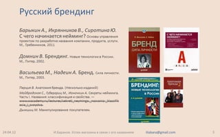Русский брендинг
24.04.12 5И.Баранов. Успех магазина в связи с его названием iliabara@gmail.com
 