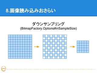 8.画像読み込みおさらい

          ダウンサンプリング
   (BitmapFactory.Options#inSampleSize)
 