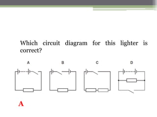 Problem Solving
3. This question refers to the circuit below in which the
current is 100 mA:
a. What is 100 mA in amps?
b. What is the current in each resistor?
c. What is the voltage across each resistor?
d. What is the total resistance?
e. What is the battery voltage?
 
