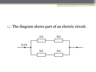 1. The currents measured with the ammeters are shown.
2. Which equation is correct?
A. I1 = I2 + I3 + I4
B. I1 = I2 = I3 = I4
C. I2 + I3 = I4 + I1
D. I4 = I3 + I2 + I1
 