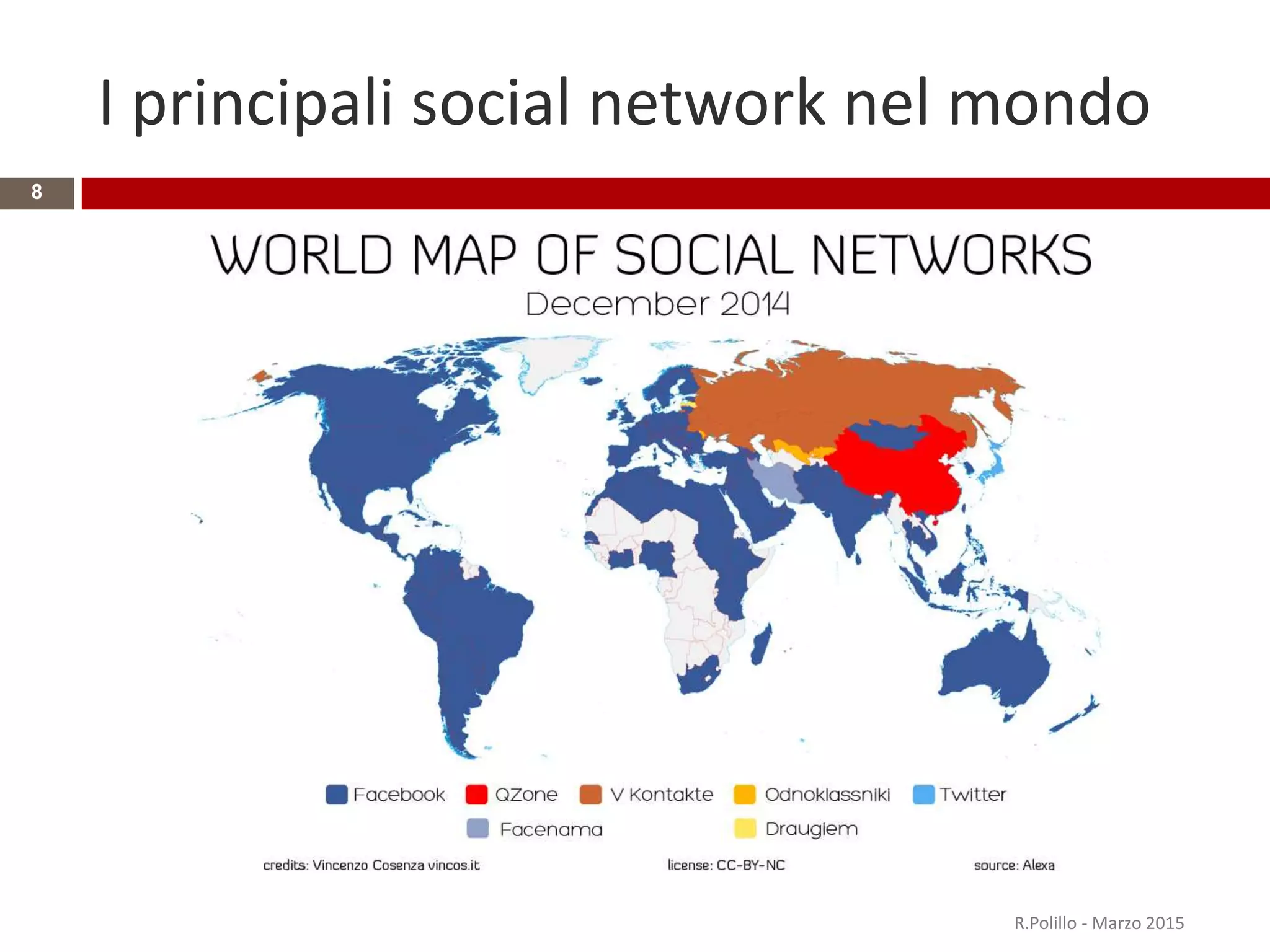 I principali social network nel mondo
R.Polillo - Marzo 2015
8
 