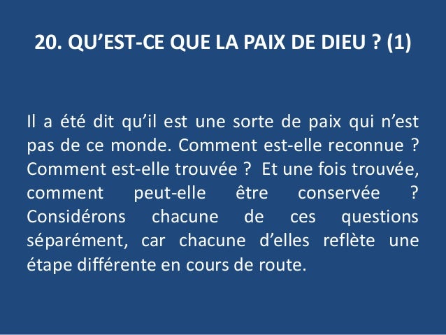 Qu Est Ce Que La Paix De Dieu