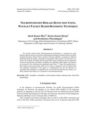Neuromyopathy disease detection using wavelet packet based denoising technique