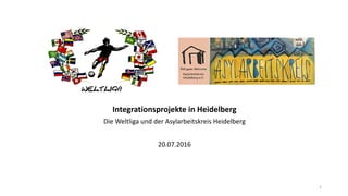 Integrationsprojekte	in	Heidelberg
Die	Weltliga	und	der	Asylarbeitskreis	Heidelberg
20.07.2016
1
 