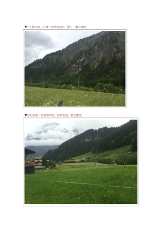 ▼「6 號公路」右邊，所見的山岩，掛了一簾小瀑布
▼山村美景，有原野草地，綠草如茵，野花繁茂
 