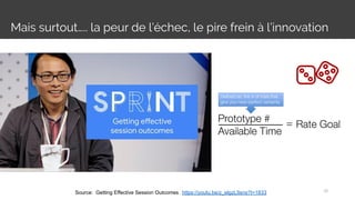 Mais surtout….. la peur de l’échec, le pire frein à l’innovation
10Source: Getting Effective Session Outcomes https://youtu.be/z_elgzL9sns?t=1833
 