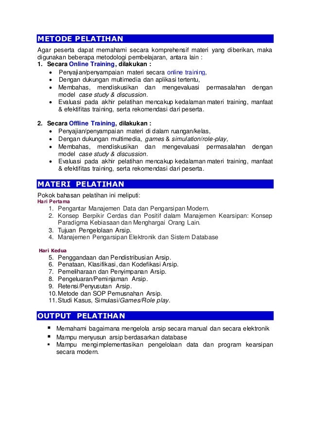 (2022) Silabus Pelatihan "DATA & MODERN FILING Management" | DOCX