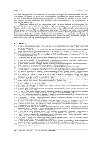 The influence of student’s mathematical beliefs on metacognitive skills ...