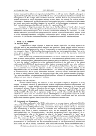 The influence of student’s mathematical beliefs on metacognitive skills ...