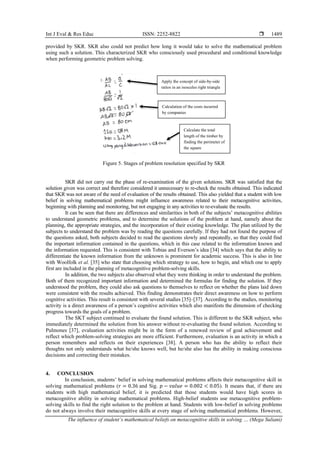 The influence of student’s mathematical beliefs on metacognitive skills ...