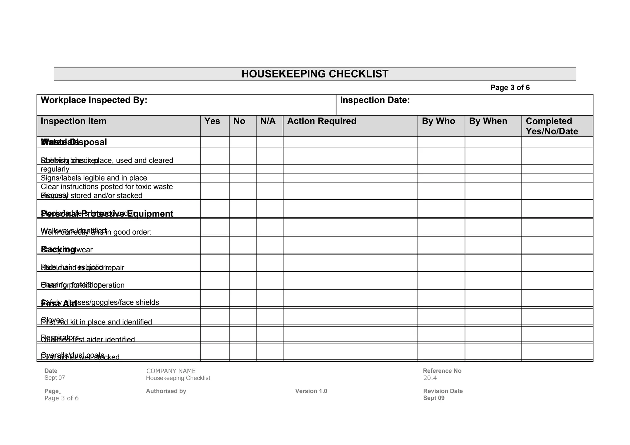 20.4 housekeeping checklist | DOC