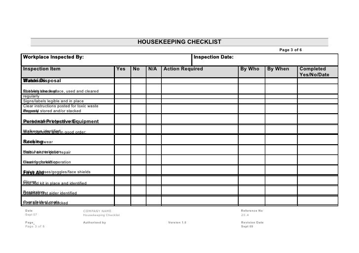 20 4 housekeeping checklist housekeeping checklists
