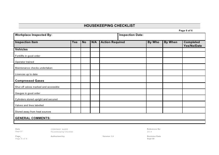 housekeeping checklist
