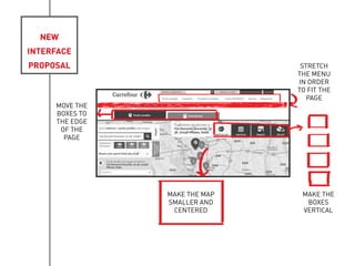 NEW
INTERFACE
PROPOSAL
MAKE THE MAP
SMALLER AND
CENTERED
MAKE THE
BOXES
VERTICAL
STRETCH
THE MENU
IN ORDER
TO FIT THE
PAGE
MOVE THE
BOXES TO
THE EDGE
OF THE
PAGE
 