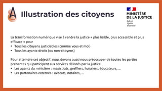 Illustration des citoyens
La transformation numérique vise à rendre la justice « plus lisible, plus accessible et plus
eff...