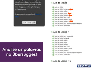 Analise as palavras 
no Übersuggest 
 